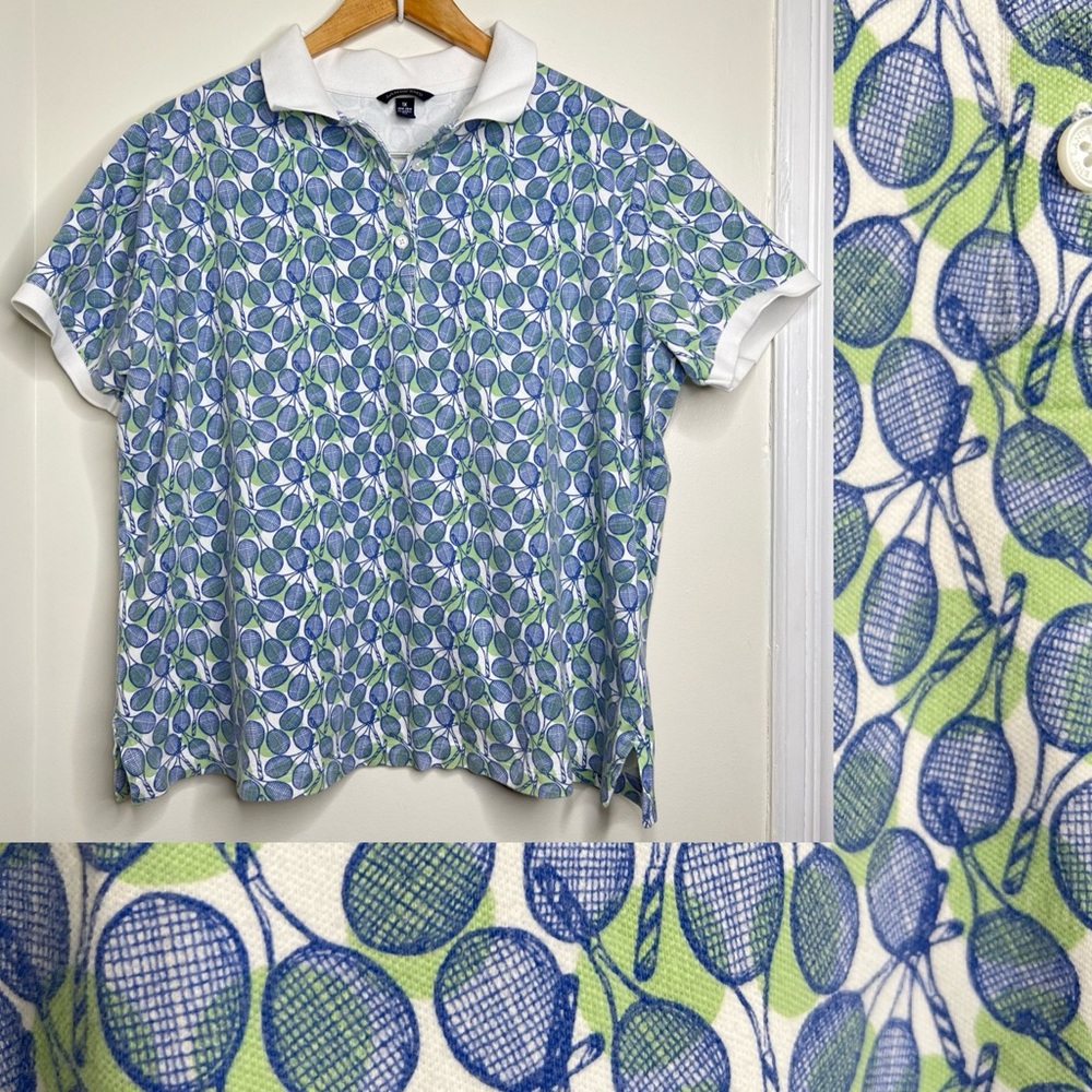 Lands’ End Classic Fit Polo Shirt Tennis Racket Novelty Print Women’s Size 1X